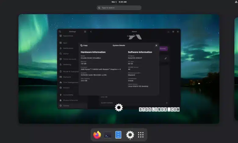 AerynOS 2026.02 lanzado con GNOME 49.4, KDE Plasma 6.6 y COSMIC 1.0.8