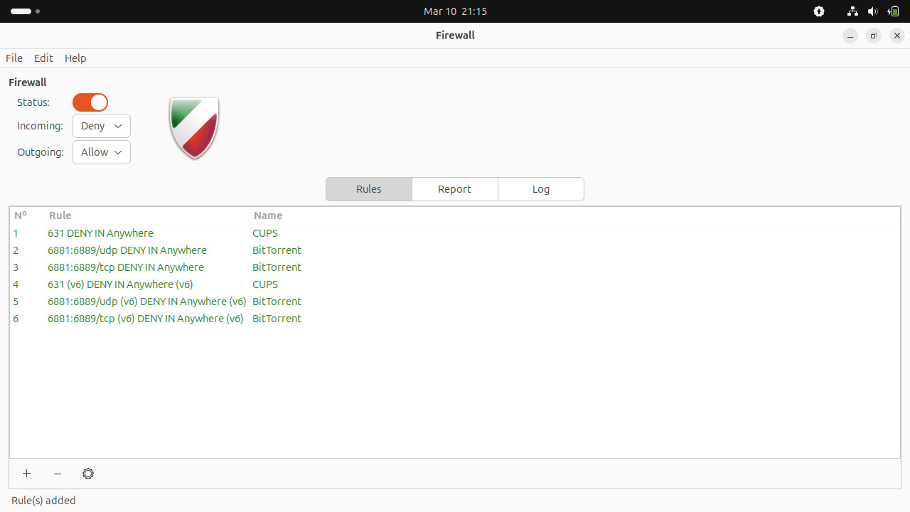 El estado del firewall UFW muestra reglas activas en la terminal