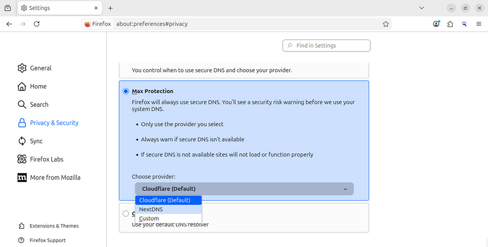 Firefox habilita DNS sobre HTTPS