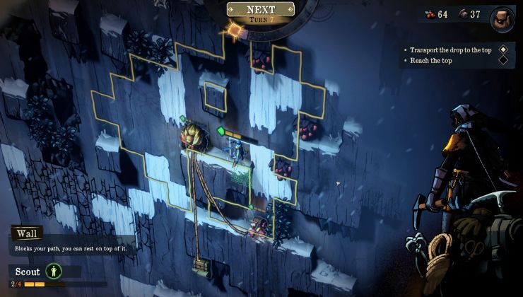 El juego que me llamó la atención fue Ascenders: Beyond the Peak, un roguelike de supervivencia vertical por turnos.