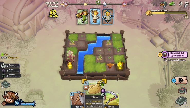 Paga tus deudas con un codicioso propietario en el adorable constructor de mazos Cropdeck.