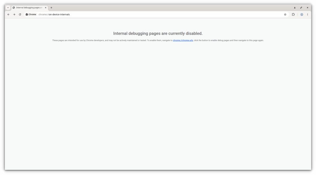 La página de depuración interna en Google Chrome está actualmente deshabilitada