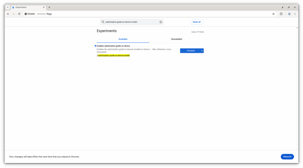 Deshabilitar la bandera de optimización-guía-en-modelo-de-dispositivo en Google Chrome