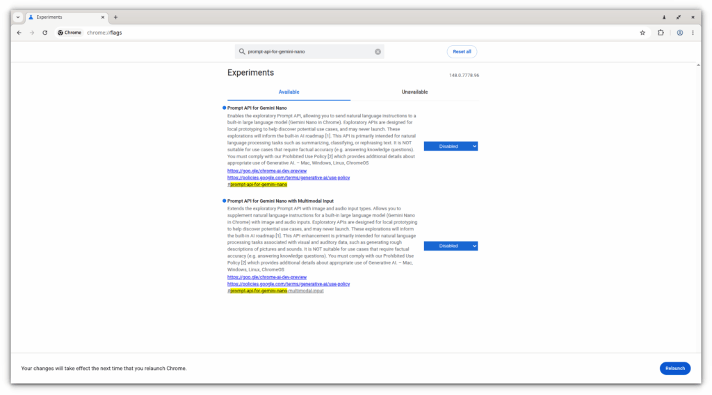 Deshabilite el indicador rápido api-for-gemini-nano en Google Chrome