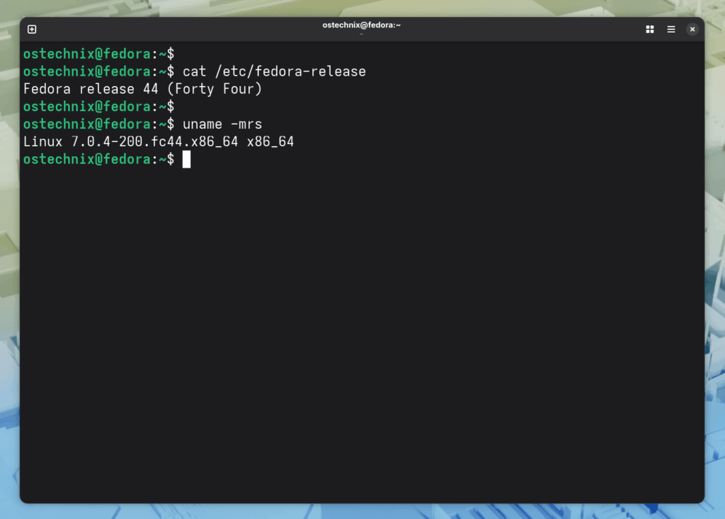 Verifique la versión del sistema operativo y la versión principal en Fedora 44 Verifique la versión del sistema operativo y la versión principal en Fedora 44