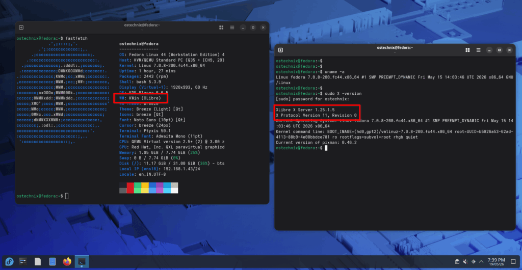 Servidor XLibre X11 ejecutándose en Fedora 44 Servidor XLibre X11 ejecutándose en Fedora 44