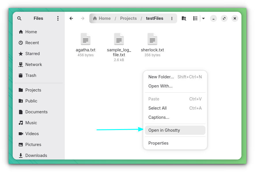 Opción fantasmal del menú contextual al hacer clic derecho en gnome