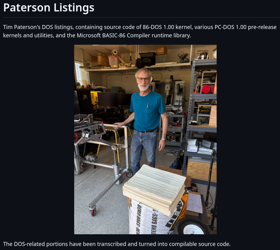 Captura de pantalla recortada que muestra la lista de Patterson en github, con la foto de Tim Patterson visible en el medio