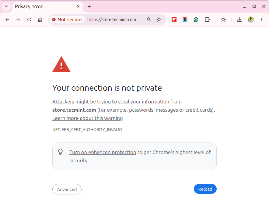 Advertencia del navegador sobre certificados SSL autofirmados
