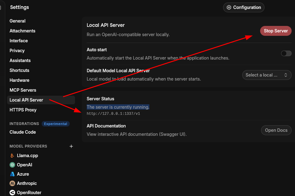 Habilite el servidor API local para enero