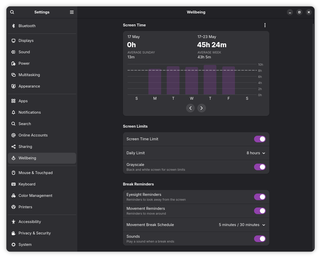 aplicación de configuración de gnome 