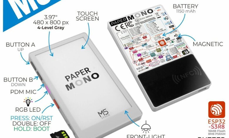 Dispositivo portátil ESP32-S3 con papel electrónico de 3,97 pulgadas y LoRa/NFC opcional