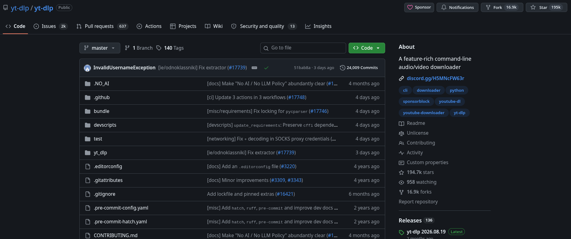 repositorio github yt-dlp