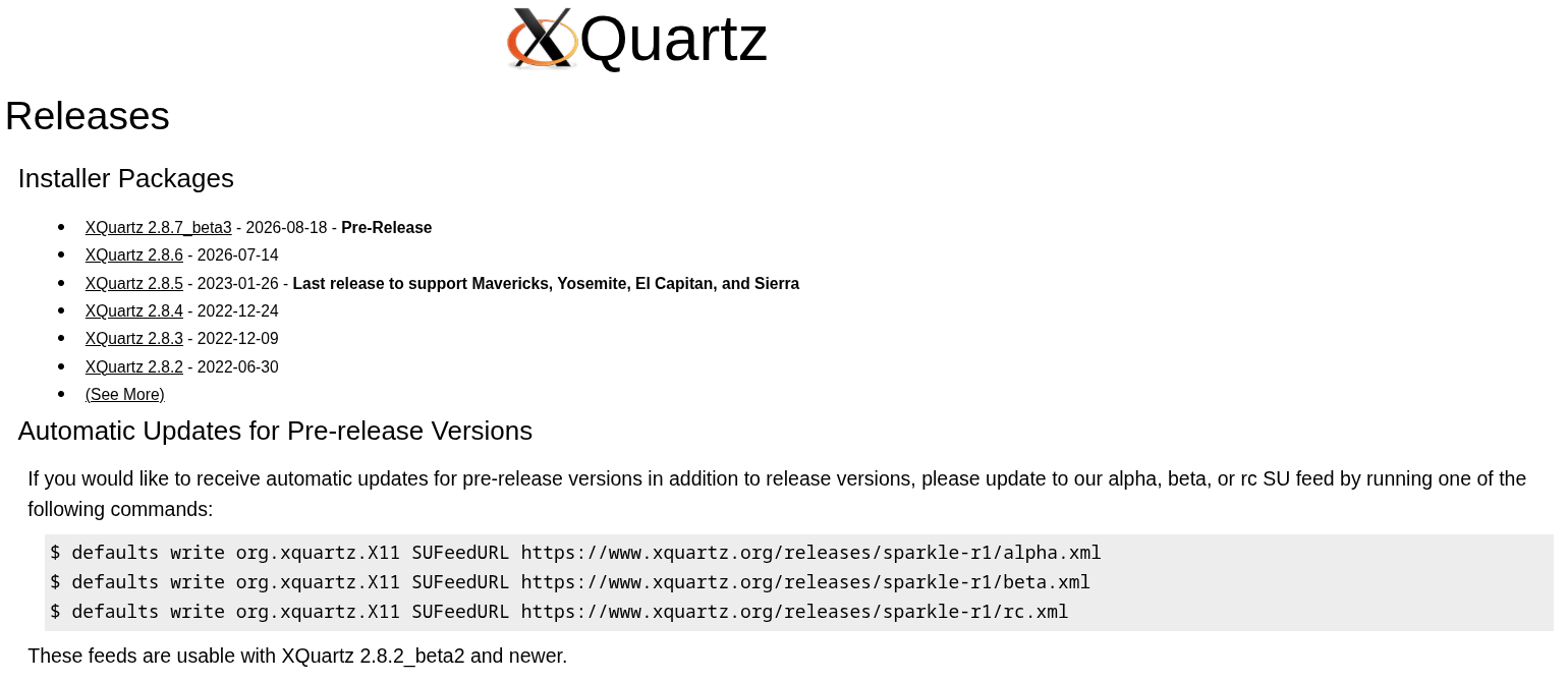 página de lanzamiento de xquartz