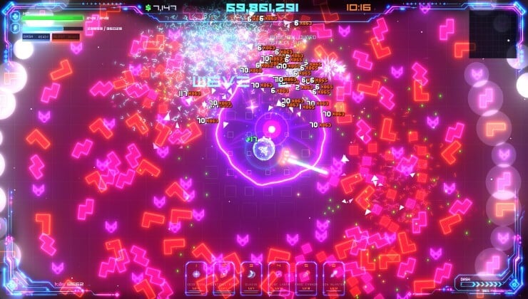 Prueba la demostración de Geometry Rift: Apocalypse, una fusión genial de Geometry Wars y Vampire Survivors.