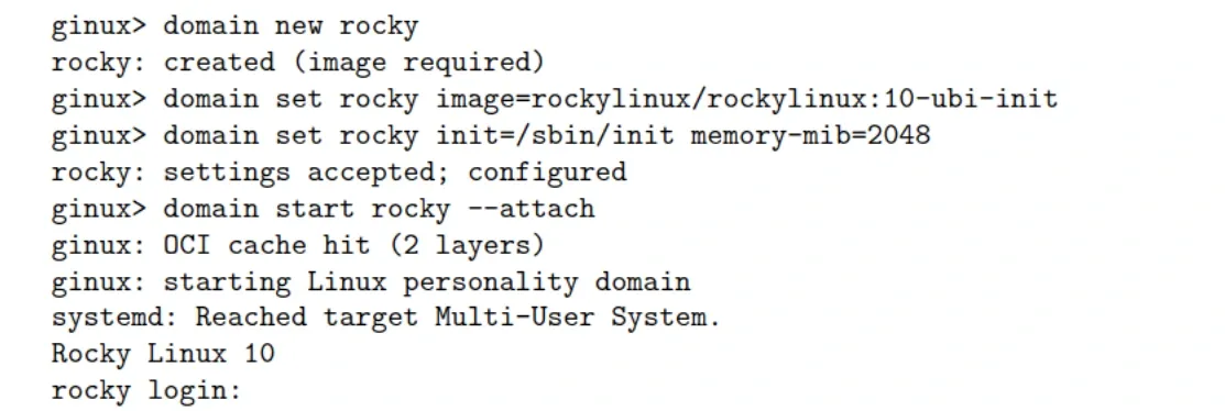 Ginux ejecutando Rocky Linux
