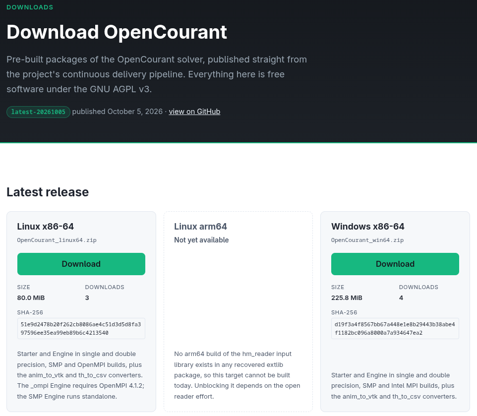 Imagen de marcador de posición que muestra la página de descarga de opencourant desde su sitio web